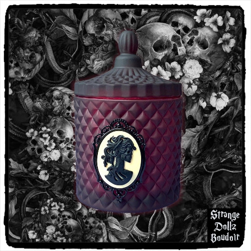 Gothic Glass Jar with Skeleton cameo, Luxury Candle Jar, Gothic gift, candle holder, Strange Dollz Boudoir