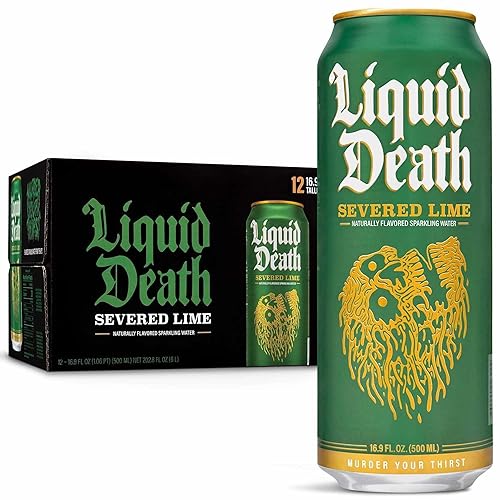 Liquid Death Sparkling Water, Severed Lime, 0,5-l-Getränkedosen (12er-Pack) - Abgetrennte Limette – funkelnd - 479 ml (12er Pack)