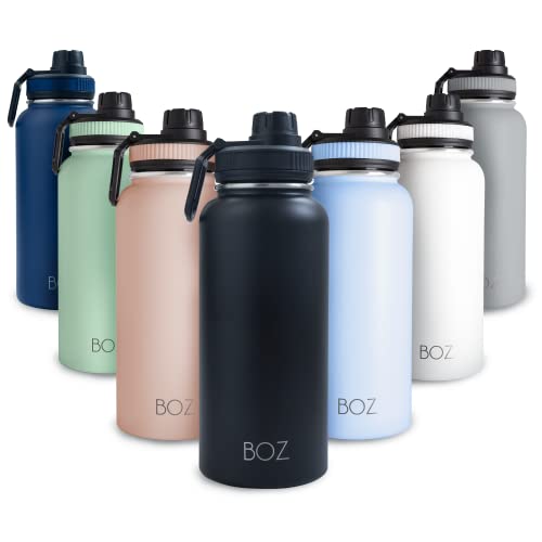 BOZ Stainless Steel Water Bottle XL (1 L / 32oz) Wide Mouth, BPA Free, Vacuum Double Wall Insulated (Matte Black) - Matte Black