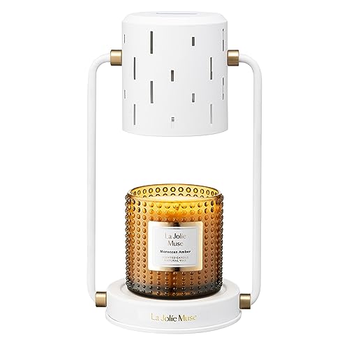 LA JOLIE MUSE Candle Warmer Lamp with Timer, Stepless Dimming Candle Warmer, Dimmable Candle Lamp, Electric Candle Melter, Compatible with Small & Large Candle - White & Gold - Two Rods