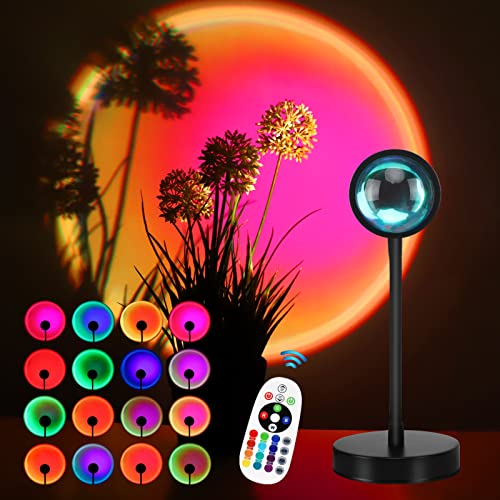 HUGOMOVA Sunset Lamp Projection, 16 Colors Sunset Lamp Multiple Colors with Remote Control, 360 Degree Rotation LED Sunset Projection Lamp Night Light with Fade Mode for Photography/Party/Home/Decor - 16 Colors