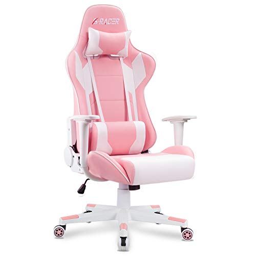 Homall Gaming Chair, Office Chair High Back Computer Chair Leather Desk Chair Racing Executive Ergonomic Adjustable Swivel Task Chair with Headrest and Lumbar Support (Pink) - Pink
