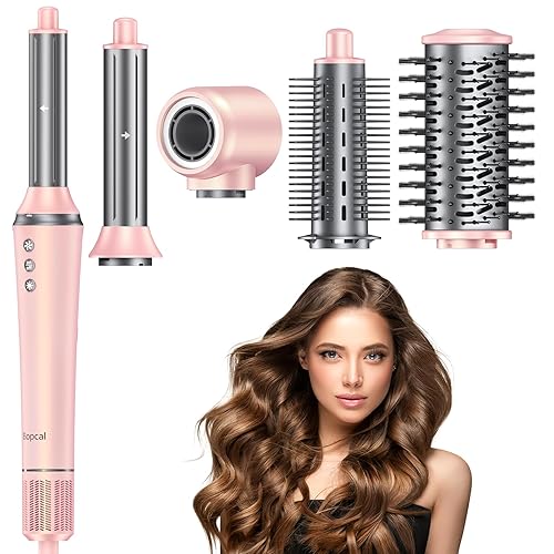 5 in 1 Air Styler - Automatic Wrap Curlers Hair Dryer Brush 110000 RPM for Fast Drying Frizz-Free Curling Straightening Volumizing Smoothing, No Heat Damage,Gifts for Women - Pink