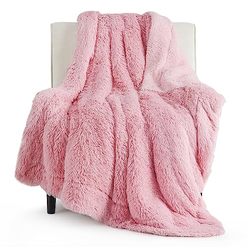 Bedsure Faux Fur Pink Throw Blanket – Fuzzy, Fluffy, and Shaggy Pink Blankets, Soft and Thick Sherpa, Cozy Warm Decorative Gift, Throw Blankets for Couch, Sofa, Bed, 50x60 Inches, 640 GSM - Pink - Throw (50" x 60")