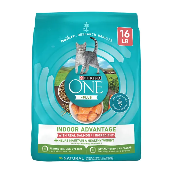 Purina ONE +Plus Indoor Advantage with Real Salmon No. 1 Ingredient, High Protein Cat Food - 16 lb. Bag