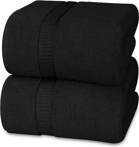 Utopia Towels - Luxurious Jumbo Bath Sheet 2 Piece - 600 GSM (35X70 Inches) 100% Ring Spun Cotton - Highly Absorbent and Quick Dry Extra Large Bath Towel - Super Soft Hotel Quality Towel (Black) - 2 Piece Bath Sheet - Black