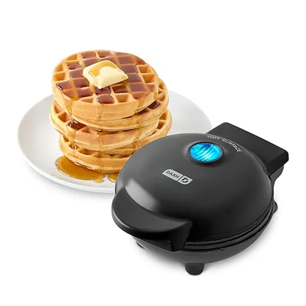 DASH Mini Waffle Maker - 4” Waffle Mold, Nonstick Waffle Iron with Quick Heat-Up, Nonstick Surface - Perfect Mini Waffle Maker for Kids and Families, Just Add Batter (Black) - Black - 4 Inch - Waffle Maker