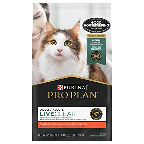 Purina Pro Plan Allergen Reducing, High Protein Cat Food, LIVECLEAR Salmon and Rice Formula - 3.5 lb. Bag - Dry Food - Salmon & Rice - 3.5 Pound (Pack of 1)