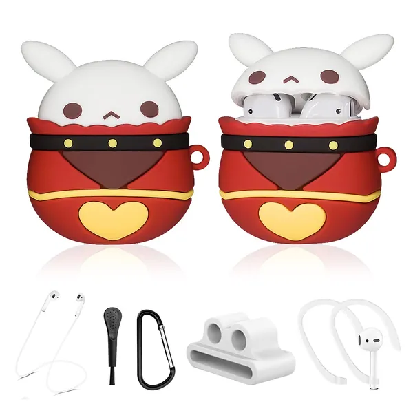 Alquar Genshin Impact Case for Airpods 2&1, 6 in 1 Silicone Airpods Accessories Protective Cover, 3D Cute Kawaii Klee Game Anime Cartoon Character Skin for Women Girls Kids with Keychain(Jumpy Dumpty)