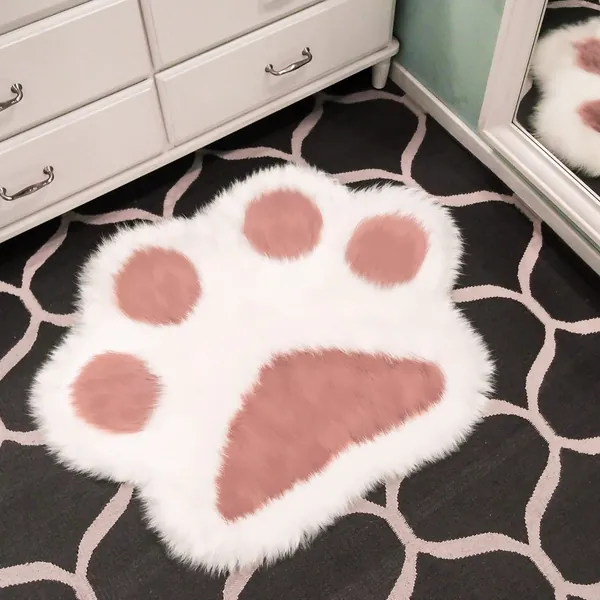 Small Floor Rug,Fluffy Faux Fur Area Rug for Bedroom Living Room, Cute Pink Carpet for Girl Boy Teen Dorm Room,Machine Washable Shag Fuzzy Throw Rug, 35x28 Inch