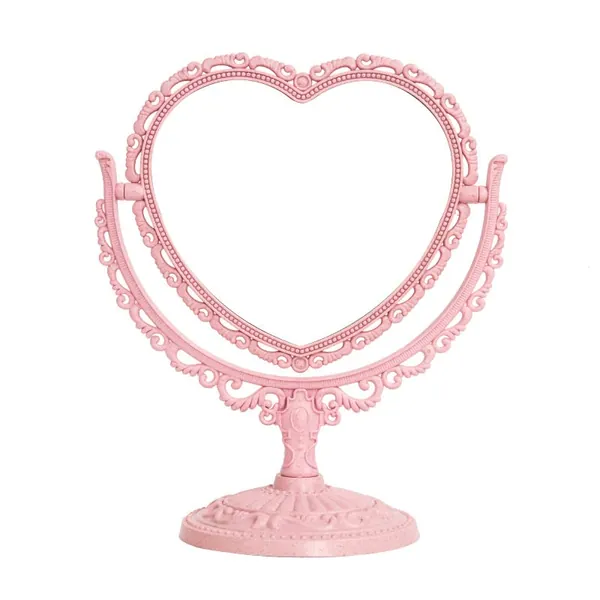 XPXKJ 7-Inch Heart Shaped Mirror Tabletop Vanity Makeup Mirror with 3X Magnification Double-Sided Rotatable Dresser Mirror Bathroom Bedroom Dressing Beauty Mirror (Pink Heart-Shaped)