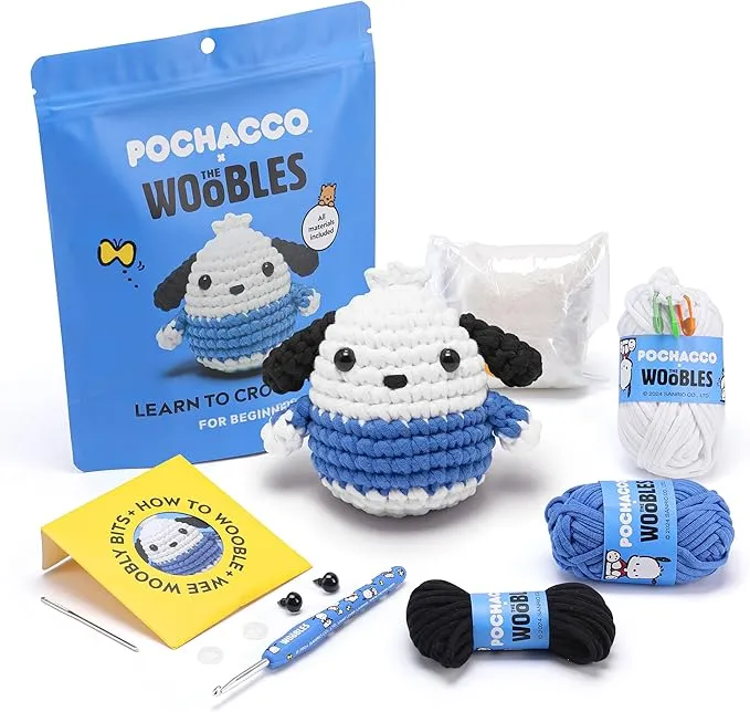 The Woobles Hello Kitty Crochet Kit - Beginners Wooble Crochet Animal Kit Crafts with Easy Peasy Yarn as seen on Shark Tank - with Step-by-Step Video Tutorials (Pochacco)