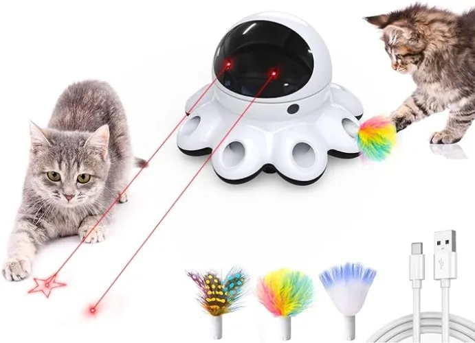 ORSDA Cat Laser Toy, 2-in-1 Interactive Automatic Motion Activated Moving 8 Holes Whack A Mole Feather