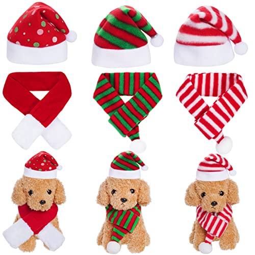 Jmkcoz 6 Pcs Pet Cat Dog Christmas Santa Hat with Scarf Christmas Costume Outfit Set for Puppy Kitten Christmas Holiday Party Cosplay Dress Up Supplies