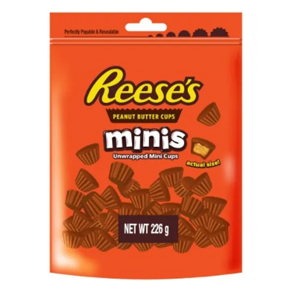 Reese’s Mini Peanut Butter Cups Pouch, Milk Chocolate Flavour Mini Cups, 226 g