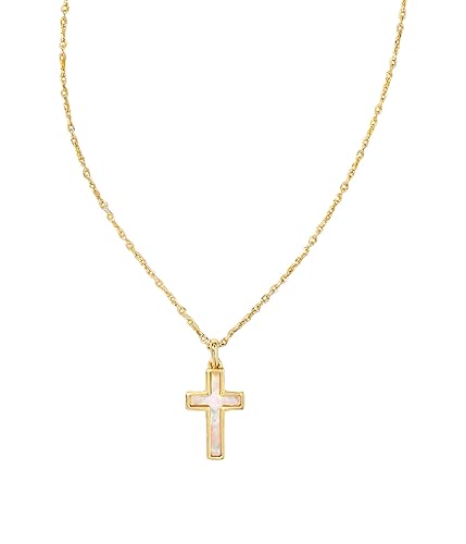 Kendra Scott Cross Pendant Necklace for Women, Fashion Jewelry - GOLD - WHITE OPAL