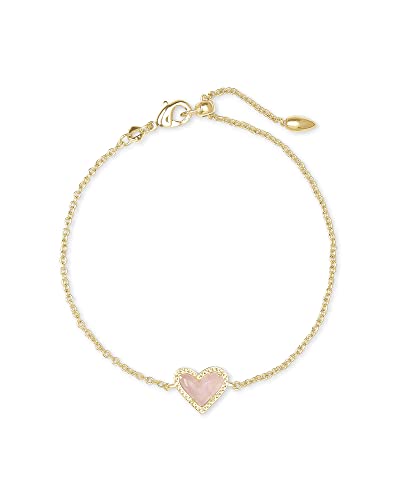 Kendra Scott Ari Heart Link Chain Bracelet for Women, Fashion Jewelry - GOLD - ROSE QUARTZ