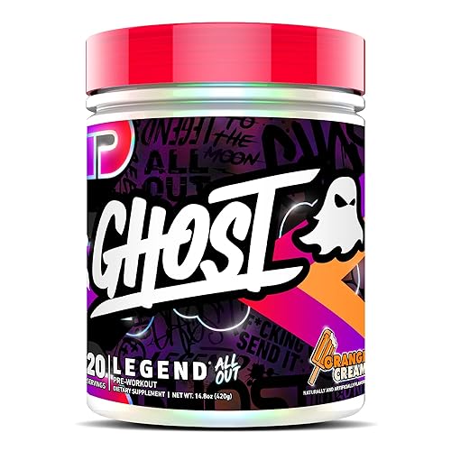 GHOST Legend All Out Pre-Workout Powder, Orange Cream - 20 Servings - Pre-Workout Supplement for Men & Women - Energy & Pumps - Caffeine, L-Citrulline, & Beta Alanine Blend - Sugar Free - Orange Cream
