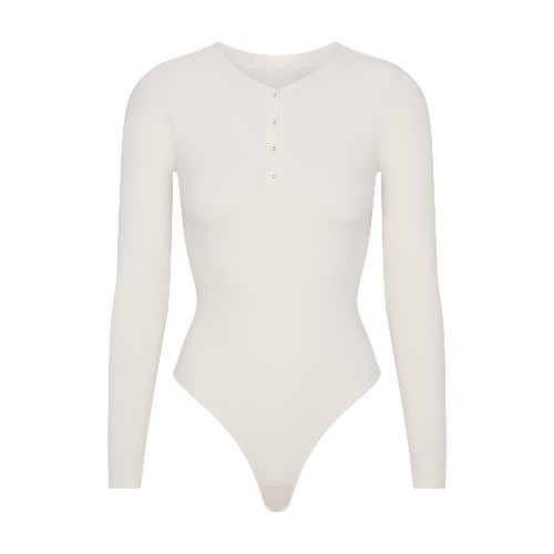 COTTON JERSEY LONG SLEEVE HENLEY BODYSUIT | MARBLE