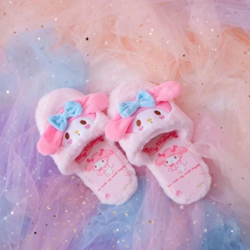 Fuzzy Kuromi Slippers - My Melody