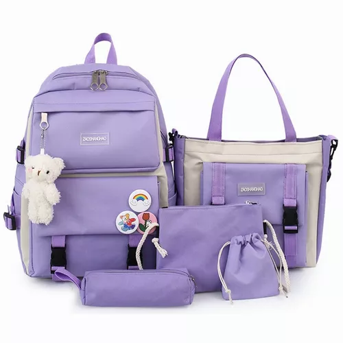 Set 5 Mochila Bolsas Escolar Estudiante Lapicera Tote Lona