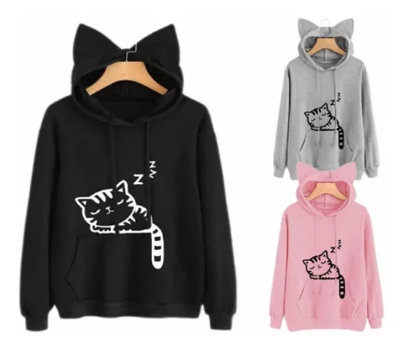Orejas De Gato Lindo Ajuste Flojo Señoras Sudadera Caliente