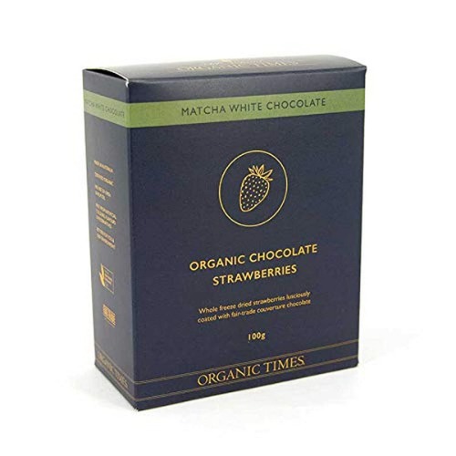 Organic Times Matcha White Chocolate Strawberries, 100 g
