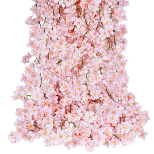 Sunm Boutique Artificial Cherry Blossom Garland Cherry Blossom Hanging Vine Silk Sakura Vines Garland for Wedding Party Decor,Pink