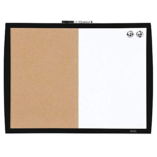 Quartet Combination Magnetic Whiteboard & Corkboard, 17" x 23", Combo Dry Erase White Board & Cork Board, Curved Frame, Message Board, Black Frame (41723-BK) - 17" x 23" - Combo (Black Curved Frame)