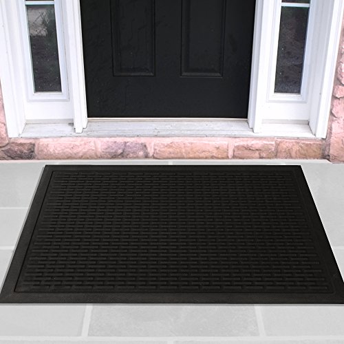 Sweet Home Stores Rubber Collection Multi-Purpose Rubberback Indoor/Outdoor Rubber Mat, 18" x 30", Charcoal - Black Scrape Rib - 18 in x 30 in