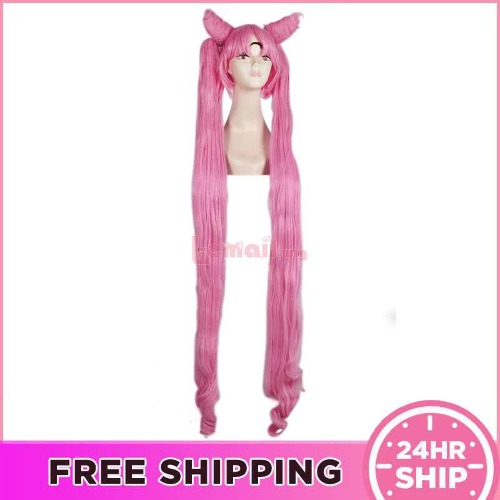 130cm Sailor Moon Tsukino Usagi Pink Super Long Cosplay Wigs with Ponytail