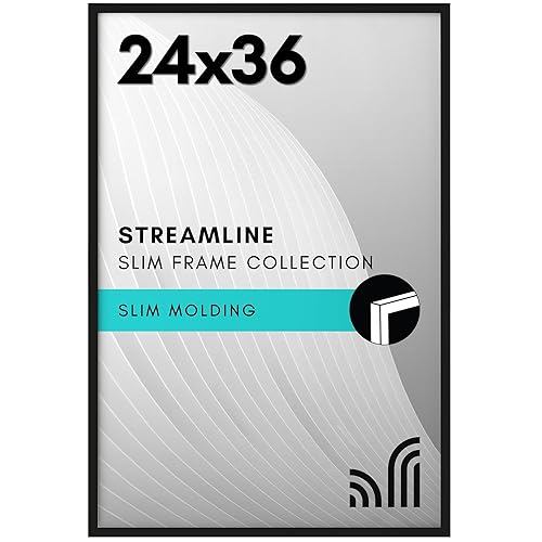 Americanflat 24x36 Poster Frame with Polished Plexiglass - Streamline Collection - Thin Border Picture Frame for Wall Display - Hanging Hardware Included - Black - Black - 24x36