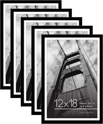 Americanflat 12x18 Picture Frame Set of 5 in Black - Use as 11x17 Picture Frame with Mat or 12x18 Frame Without Mat - Picture Frames Collage Wall Decor with Plexiglass Cover - Gallery Wall Frame Set