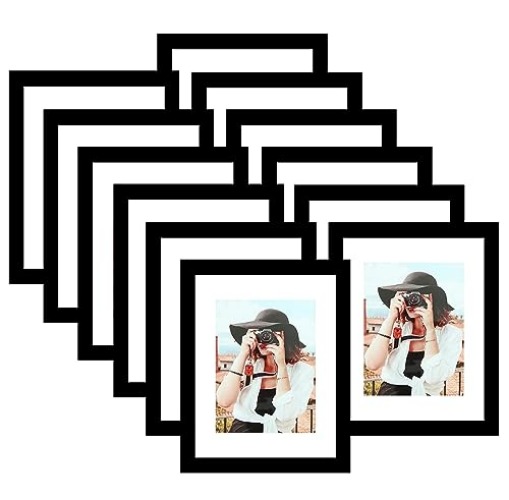 Picrit 8.5x11 Picture Frame Set of 12, Display 6x8 with Mat or 8.5 x 11 Without Mat, Photo Frames for Wall Mounting or Table Top Display, Black. - Black - 8.5x11
