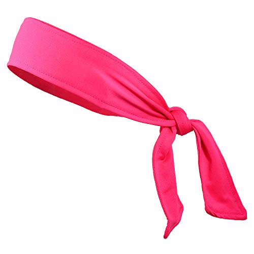 Kenz Laurenz Headbands Tie on Headband for Women Men Running Athletic Hair Head Band Elastic Sports Sweat Basketball Sweatband Stetchy Yoga Workout Sweatbands Adjustable Non-Slip Moisture Wicking - Pink
