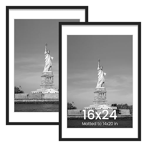 ENJOYBASICS 16x24 Picture Frame, Display Poster 14x20 with Mat or 16 x 24 Without, Wall Gallery Photo Frames, Black, 2 Pack - Black - 16x24
