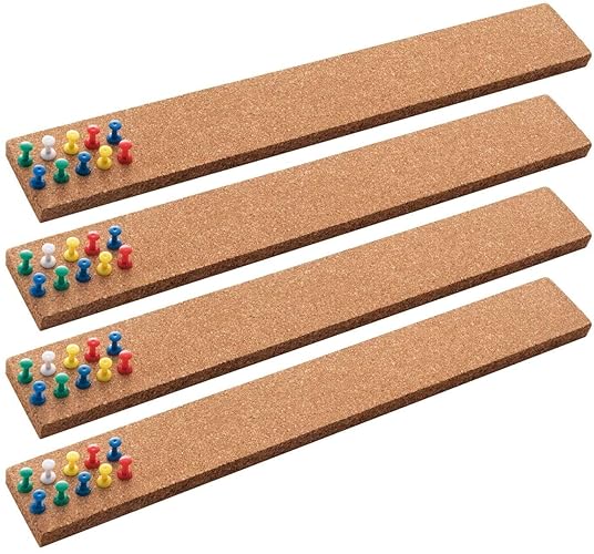 HBlife Cork Board Bulletin Board Bar Strip 2 Pack, 15x2 Inch - 1/2 Inch Thick, 100% Natural Frameless Cork Board Strips with 50 Multi-Color Push Pins, Strong Self Adhesive Backing - 15" x 2"- 8pcs style A