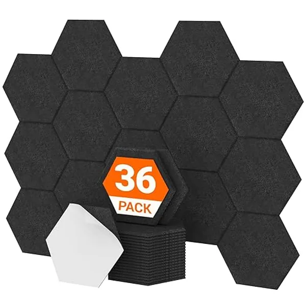 Hexagon Akustikplatten selbstklebend 36 Stücke,TONOR Schallabsorber Schallschutz mit Hochdichte Wandfliesen Schall Dämmung 30x26x0,9cm für Studio, Büro,Akustische Behandlung und Wanddekoration Schwarz - 36-pack - Schwarz