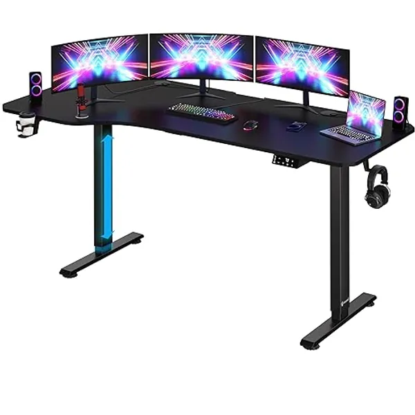 Casaria® Höhenverstellbarer Schreibtisch 160x75 cm elektrisch mit Kopfhörerhalter Tassenhalter Modern Büro Gaming PC Computer Tisch Schwarz Carbon-Optik - Carbon Optik