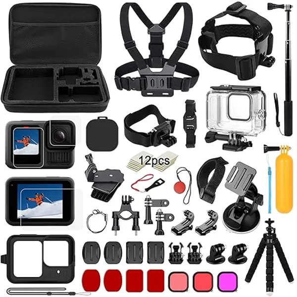 Zubehör Set Kit Bundle für GoPro Hero 13 Black, oGoDeal Wasserdicht Schutzhülle Wasserdicht Gehäuse Schnorcheln Zubehör Fahrradhalterung Selfie-Stange Kopfgurt für GoPro Hero 13 - für GoPro Hero 13