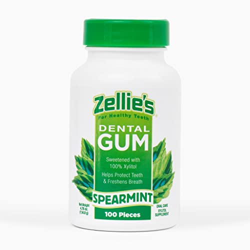 Zellie's | 100% Xylitol Sugar Free Spearmint Chewing Gum | Spearmint Flavor (100 Count (Pack of 1)) - Spearmint - 100 Count (Pack of 1)