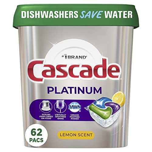 Cascade Platinum Dishwasher Pods, Dishwasher Detergent, Dishwasher Pod, Dishwasher Soap Pod, Actionpacs Dish Washing Pod, Lemon, 62 Count Dishwasher Detergent Pods - 62 Count (Pack of 1)