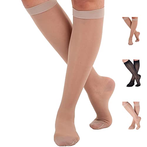 Womens Sheer Compression Socks 20-30mmHg - Knee Hi Support Stockings - Small (1 Pair) - Nude