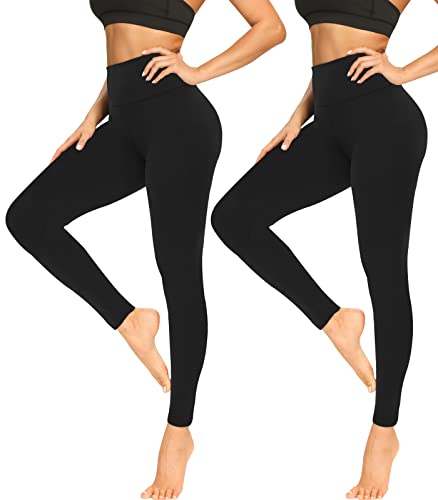 Buttery Soft Leggings for Women - High Waisted Tummy Control No See Through Workout Yoga Pants - 01-black,black(2 Pack) - Small-Medium