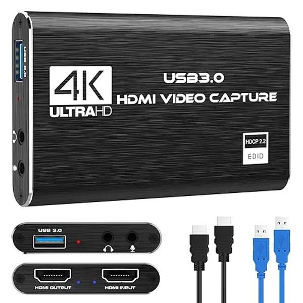 Capture Card Nintendo Switch, 4K HDMI Video Capture Card, 1080P 60FPS, HDMI to USB 3.0 Capture Card for Streaming Work with Camera/Xbox/PS4/PS5/PC/OBS - Black