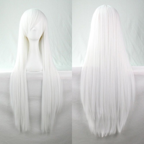 Kissparts 80cm maagdelijk wit steil haar cosplay pruik met pet en kam - wit