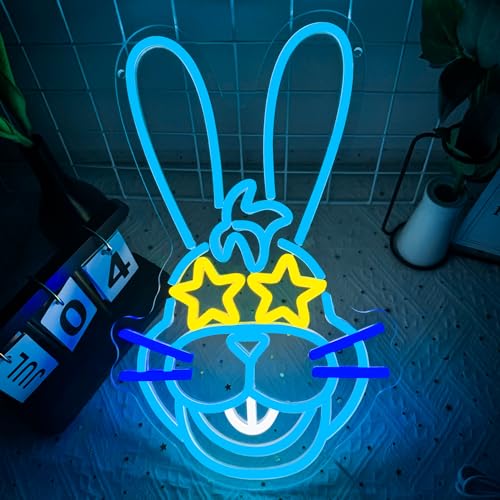 Five Nights at Freddy's Bonnie Rabbit Neon Signs for Wall Decor,Dimmable Cartoon Fnaf Bunny Neon Light,USB Powered Game Sign for Bedroom Gaming Room Man Cave Bar Birthday Gifts(10 * 16.1in)