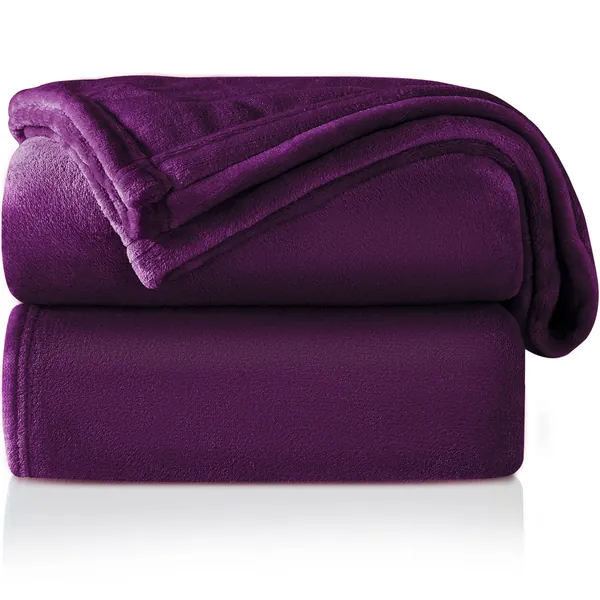 ONME Fleece Blanket, Throw Blanket for Couch - Soft Lightweight Microfiber Cool Blanket for Sofa, Bed, Camping, Travel, 50" x 60" Purple