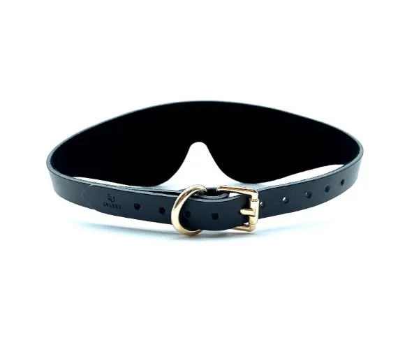 Eye Mask "Mona", Black Leather BDSM Blindfold, No Stitching