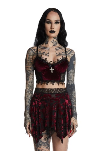 Crimson Morphine Eyes Velvet Bra | RED / Small
